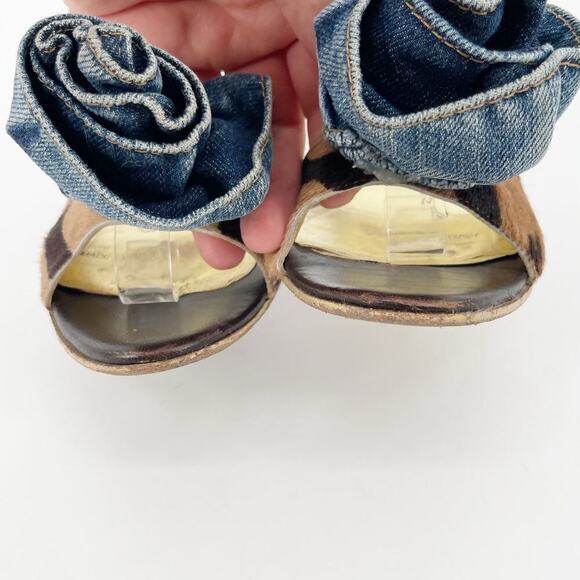 Dolce & Gabbana Vintage y2k Leopard Calf Hair Denim Flower Wedge Sandal IT 38.5 - Picture 5 of 12